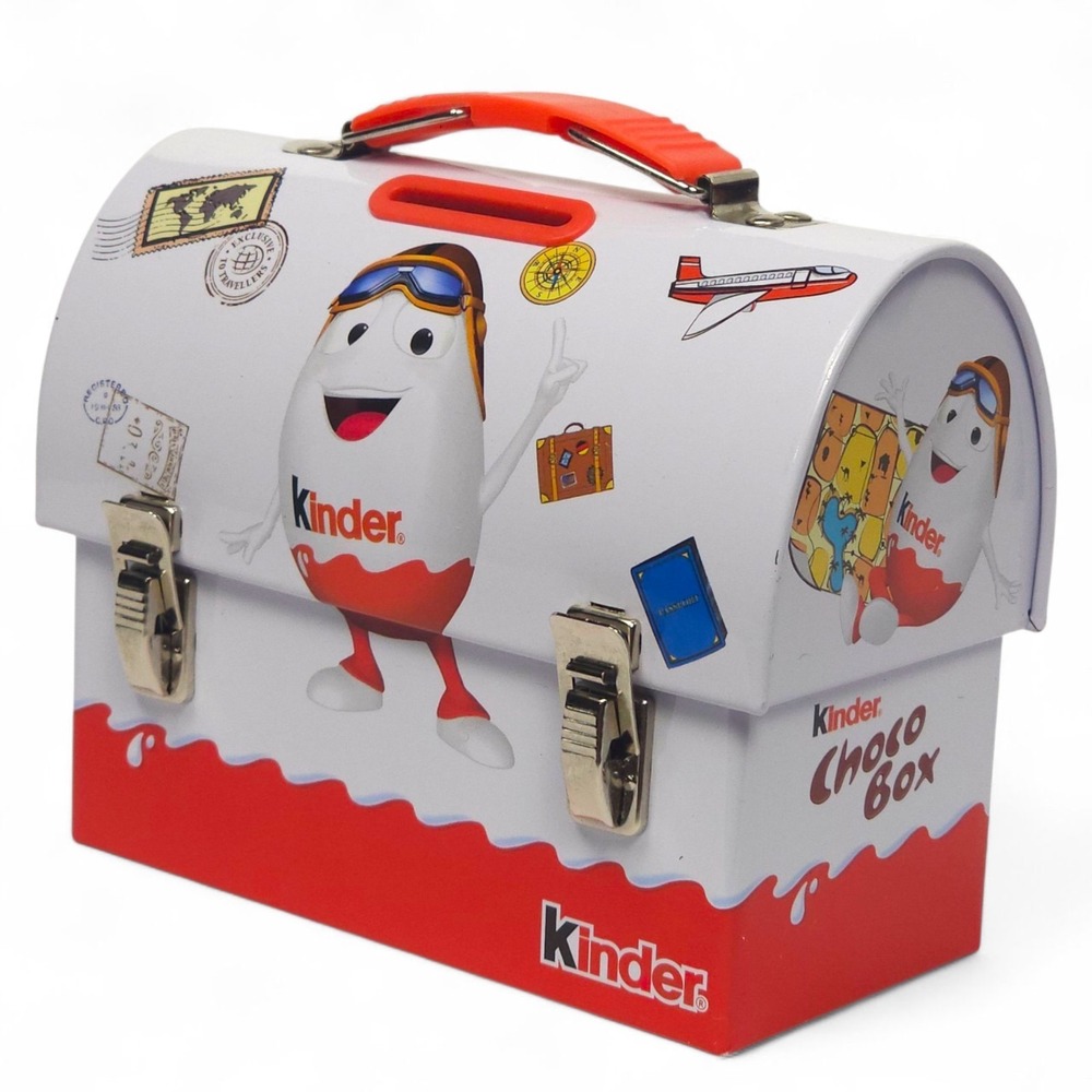 Rare Kinder Surprise Choco Box Tin Metal Lunch Box Coin Bank Limited Edition Vtg